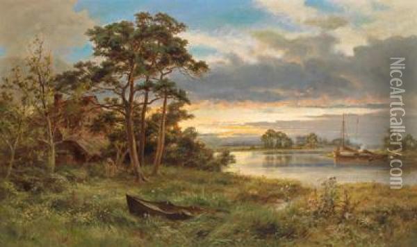 Englische Kanallandschaft Oil Painting - Robert Gallon