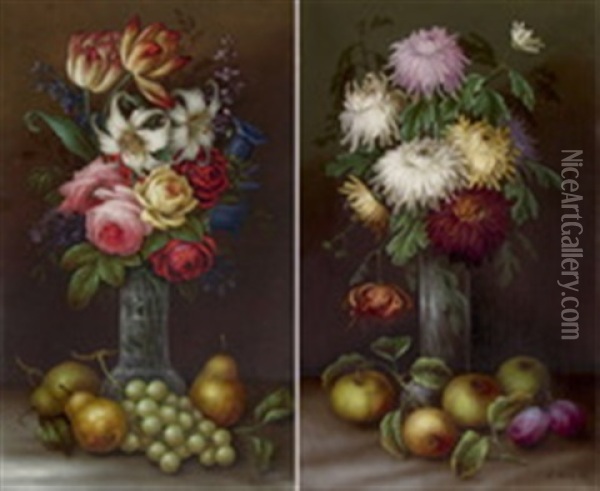 Blumenstillleben (+ Another, Smllr; Set Of 2) Oil Painting - Edwin Steele