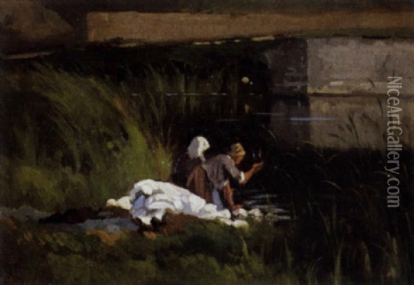 Wasvrouwen Bij Een Rivier Oil Painting - Alfred-Eugene Koechlin