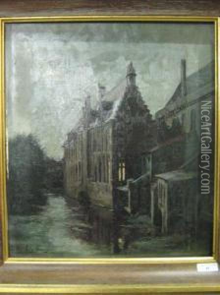 Brugge Bij Nacht. Oil Painting - Edgard Farasyn
