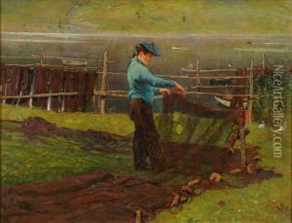 Mending The Nets Oil Painting - William Small