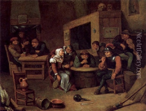 Musizierende, Zechende Und Kartenspielende Bauern Im Wirtshaus Oil Painting - Egbert van Heemskerck the Younger
