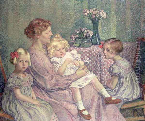 Madame van de Velde and her Children, 1903 Oil Painting - Theo van Rysselberghe
