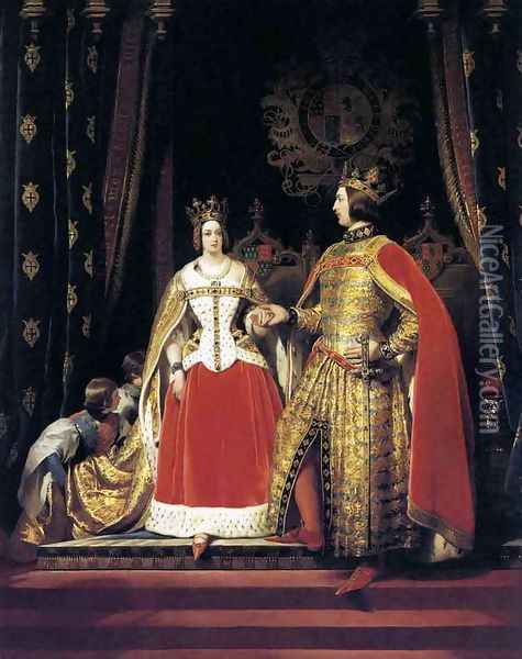 Queen Victoria and Prince Albert at the Bal Costumé of 12 May 1842 Oil Painting - Sir Edwin Henry Landseer