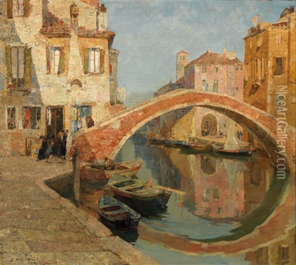 Ponte Scarpa A Chioggia Oil Painting - Angelo Pavan