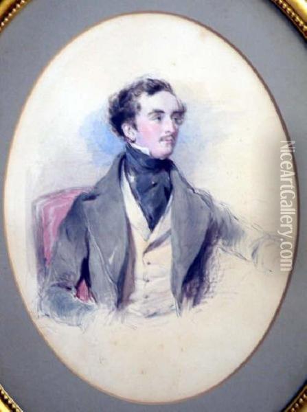 Portrait Of A Seated Gentleman Oval 13 X 10in Oil Painting - George Richmond