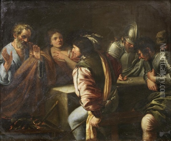 The Denial Of St Peter Oil Painting - Valentin De Boulogne