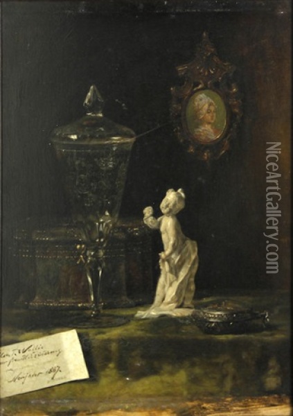 A Still Life With A Porcelain Figure Oil Painting - August Johann Holmberg