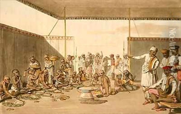 A Marratta Surdar entertaining Brahmuns Oil Painting - Thomas Baxter