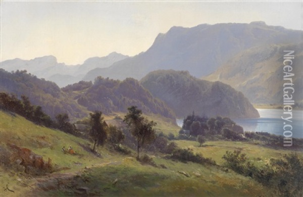 Partie Am Wolfgang See Oil Painting - Karl Franz Emanuel Haunold