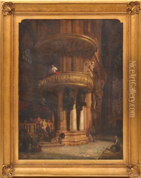 Interno Del Duomo Di Milano (interior Of Milan Cathedral) Oil Painting - Luigi Bisi