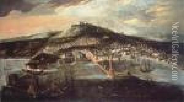 A View Of Naples, From The Bay Of Naples Oil Painting - Francois de Nome (Monsu, Desiderio)