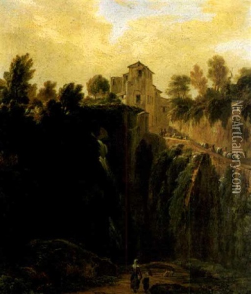 Figuren An Einem Wasserfall Oil Painting - Christian Wilhelm Ernst Dietrich