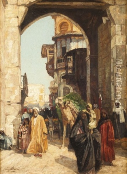 Rue Animee Au Caire Oil Painting - Georg Macco