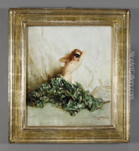 Nudo Di Donna Con Drappo Verde Oil Painting - Francesco Longo Mancini