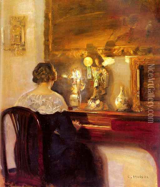 A Lady Playing the Spinet Oil Painting - Carl Vilhelm Holsoe