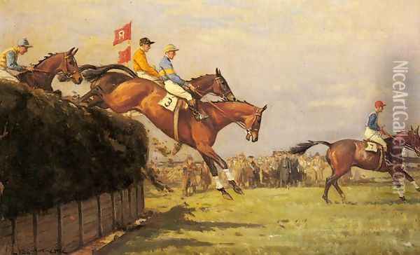 The Grand National Steeplechase: Really True and Forbia at Beecher's Brook Oil Painting - John Sanderson Wells