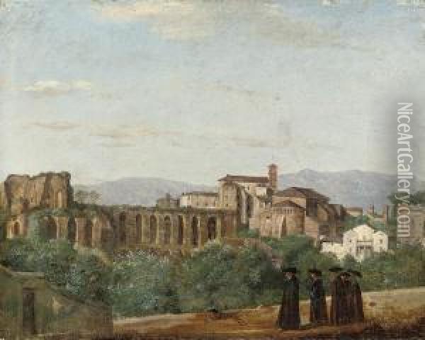 The Circus Maximus And The Church Of Santi Giovanni E Paolo Fromthe Palatine Hill, Rome Oil Painting - Hjalmar Morner