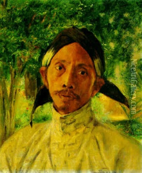 Portrait Of An Indonesian Man Oil Painting - Petrus Josephus Maria (Pierre) Stordiau