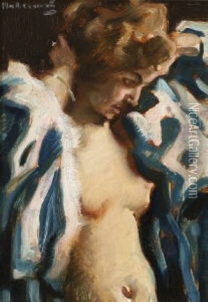 Weiblicher Halbakt Oil Painting - Hugo von Habermann the Elder