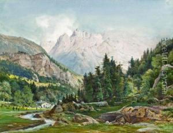 Das Karwendelgebirge Oil Painting - Johann Friedrich Stock