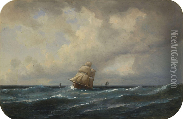 Segelschiffe In Bewegter See Oil Painting - Karl Robert Kummer