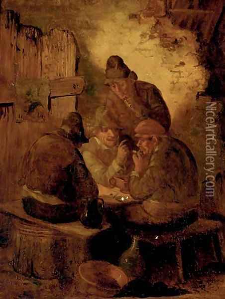 Peasants drinking and smoking in a tavern Oil Painting - Egbert Van Heemskerck