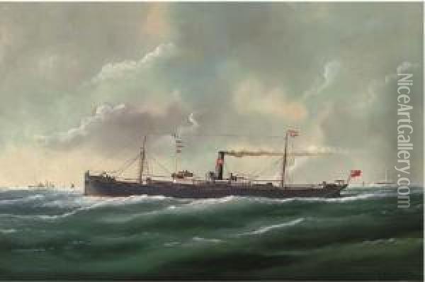 The General Cargo Steamer Agenoria At Sea Oil Painting - Adam Edouard