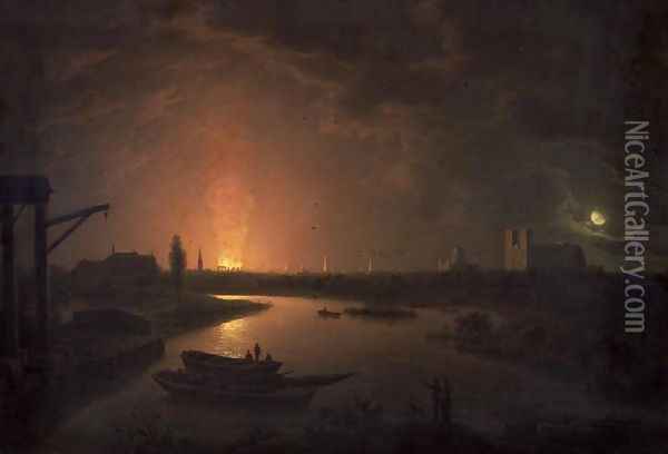 The Burning of Old Drury Lane Theatre, February 24 1809 Oil Painting - Abraham Pether