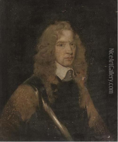 Portrait Of A Gentleman, Bust-length, Wearing A Breast Plate Oil Painting - William Dobson
