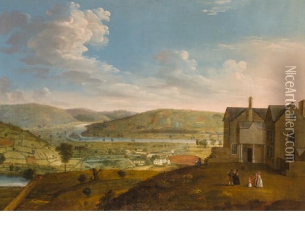 A View Of A Town With An Extensive Landscape Beyond Oil Painting - Francis Harding