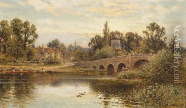 'the Thames At Sonning', And A Companion Of The 'thames At Windsor', A Pair Oil Painting - Alfred Augustus Glendening