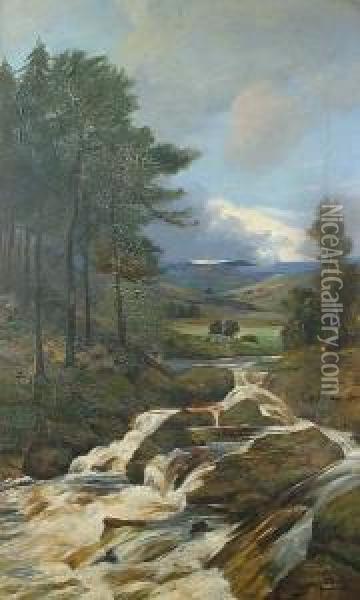 Extensive River Landscape Oil Painting - Thomas Hodgson Liddell