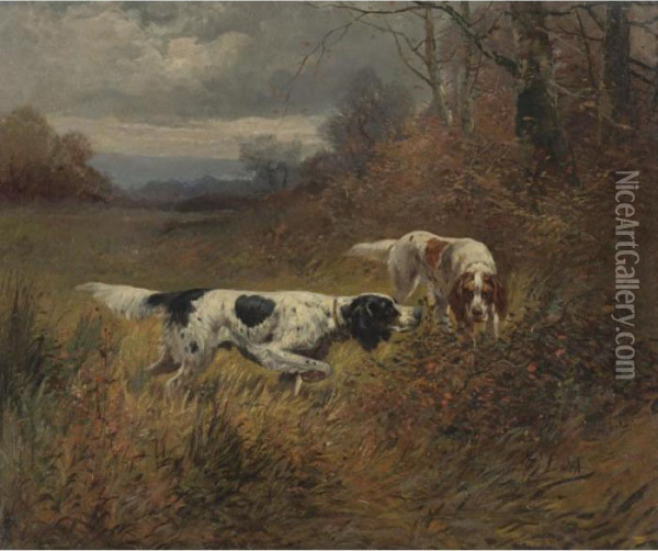 On The Scent, Setters Oil Painting - Eugene Petit