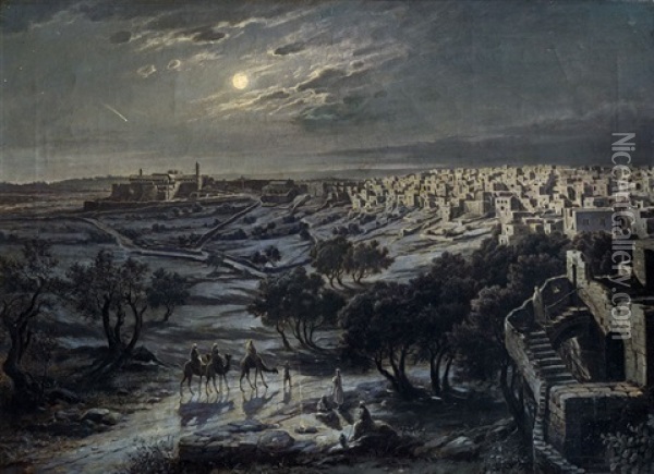 Blick Auf Betlehem Bei Nacht Oil Painting - Joseph Langl