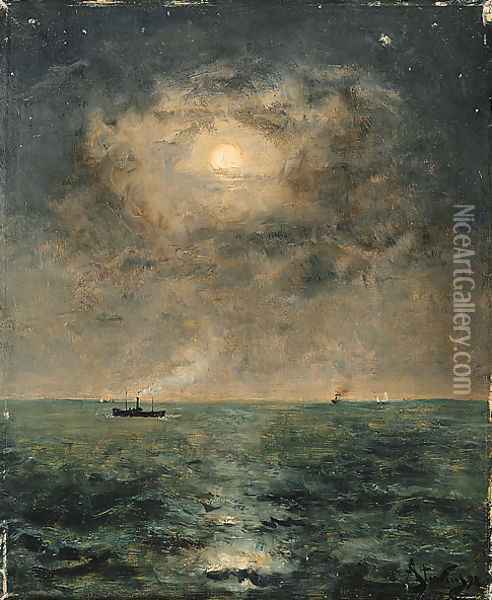 Moonlit seascape Oil Painting - Alfred Stevens