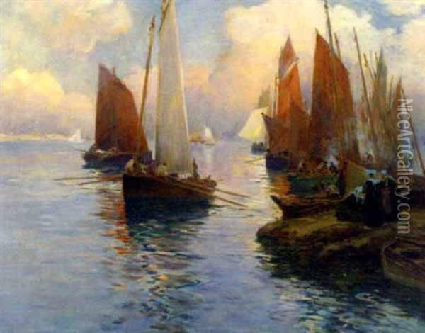 The Fishing Fleet Setting Sail Oil Painting - Fernand Marie Eugene Legout-Gerard