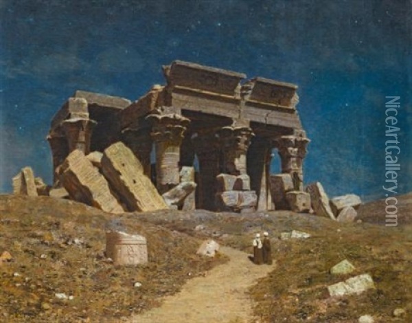 The Ruined Temple Of Kom Ombo, Egypt Oil Painting - Ivan Fedorovich Choultse