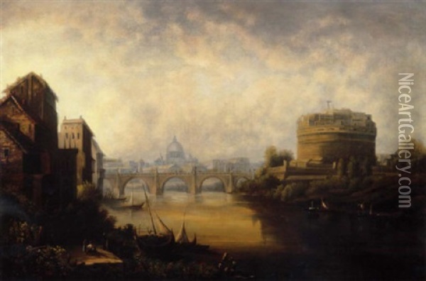 View From The Tiber, Rome Oil Painting - George Loring Brown