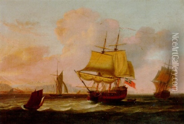 A Two-decker Crowded With Troops And An Armed Cutter Off Dover Oil Painting - Thomas Buttersworth