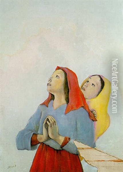 Deux Jeunes Femmes Oil Painting - Christian Berard