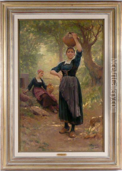 Girls In The Forest Oil Painting - Theophile Louis Deyrolle
