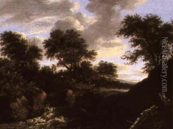 River Landscape With A Cascade In The Foreground Oil Painting - Jacob Van Ruisdael