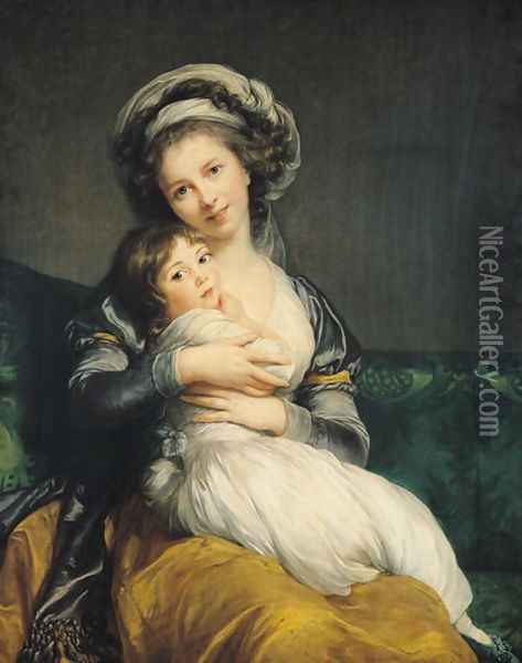 Self portrait in a Turban with her Child, 1786 Oil Painting - Elisabeth Vigee-Lebrun