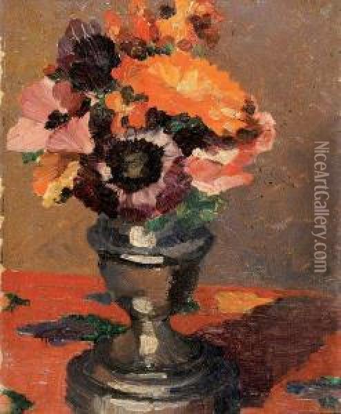 Fleurs D'ete Dans Un Pot D'etain Oil Painting - Louis Pastour