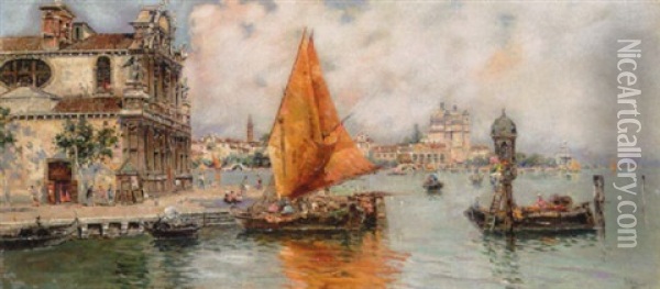 La Giudecca, Venice Oil Painting - Antonio Maria de Reyna Manescau