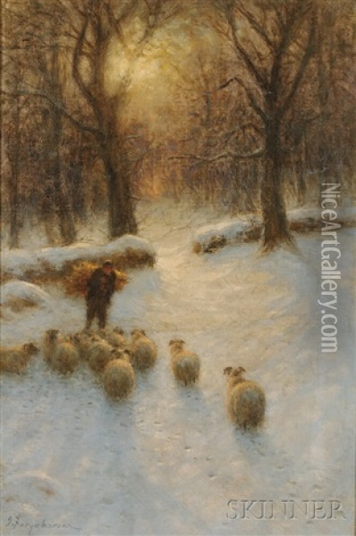 Sheep In Winter, Scotland Oil Painting - Joseph Farquharson