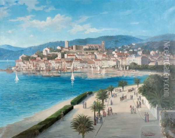Cannes, Le Vieux Port Et Le Suquet Oil Painting - Frederic Hugo d' Alesi