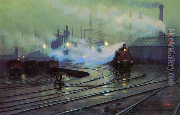 The Docks at Cardiff Oil Painting - Lionel Walden