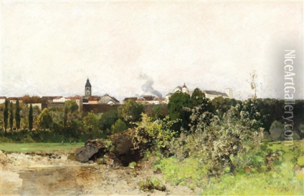 View Of Enns On The Danube Oil Painting - Adolf Gustav Ditscheiner
